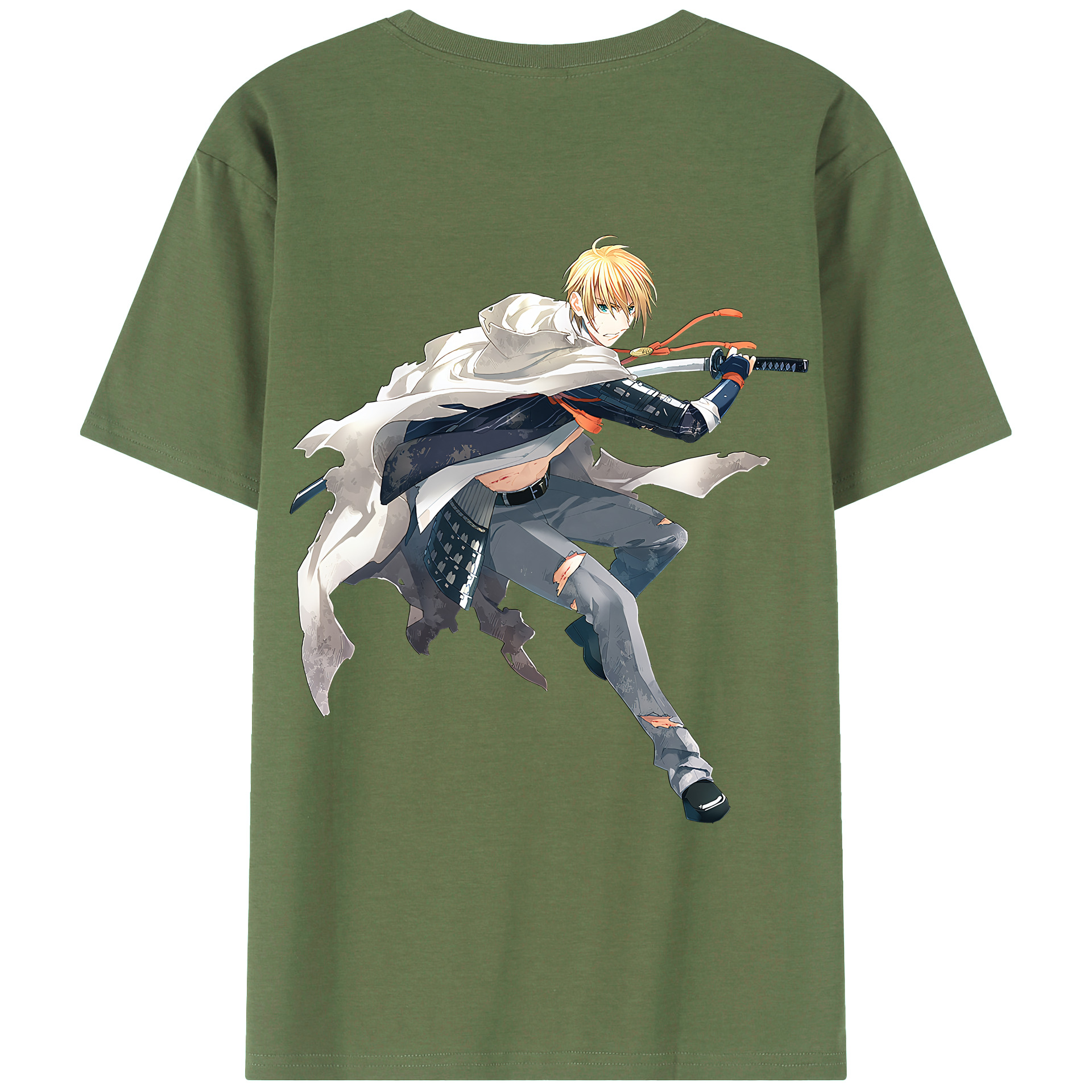 （画像用） 刀剣乱舞 Touken Ranbu 綿100％ メンズ半袖Tシャツ（バックプリント） 通気性